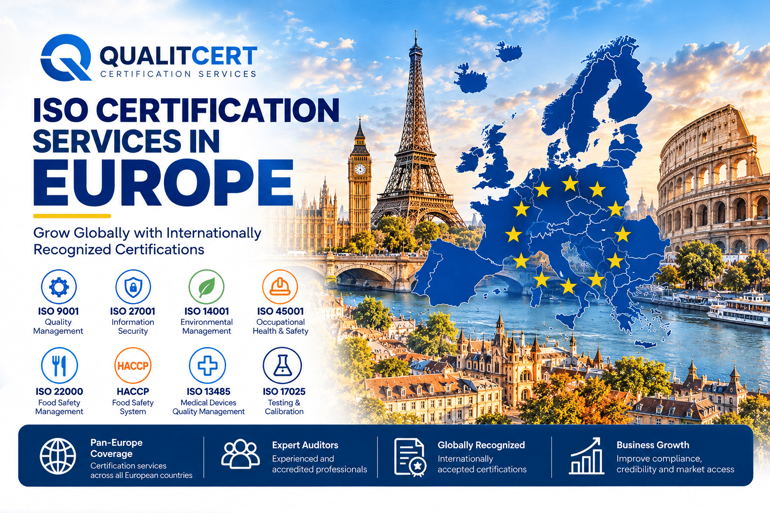 ISO certification services in Europe by Qualitcert Consultants Consultants