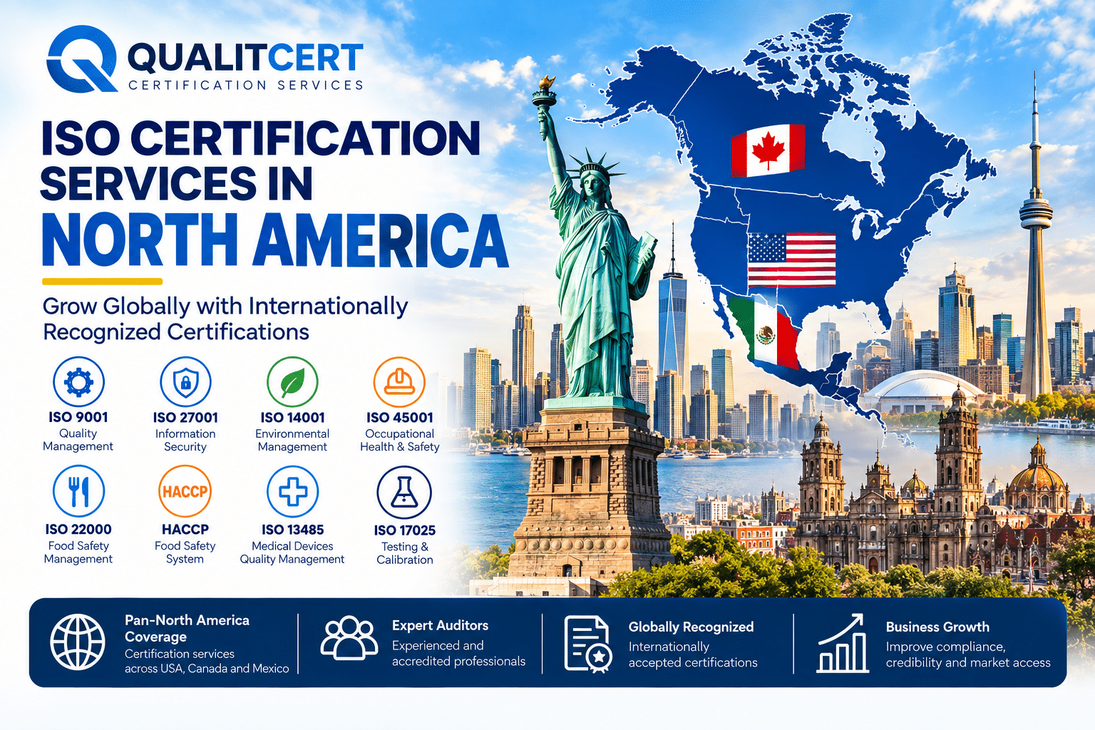ISO certification services in North America by Qualitcert Consultants Consultants