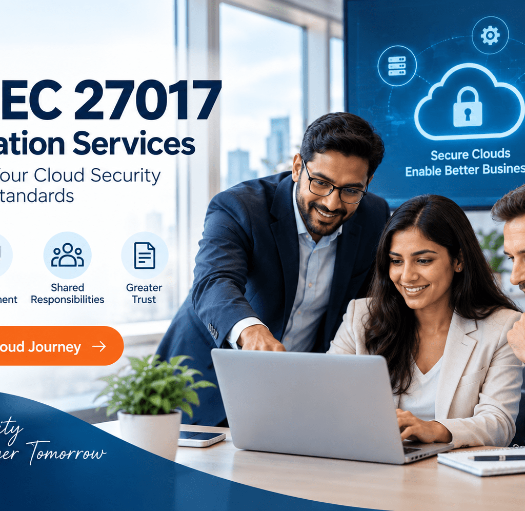 ISO/IEC 27017 certification services for cloud security with professionals working on a secure cloud environment Consultants Consultants